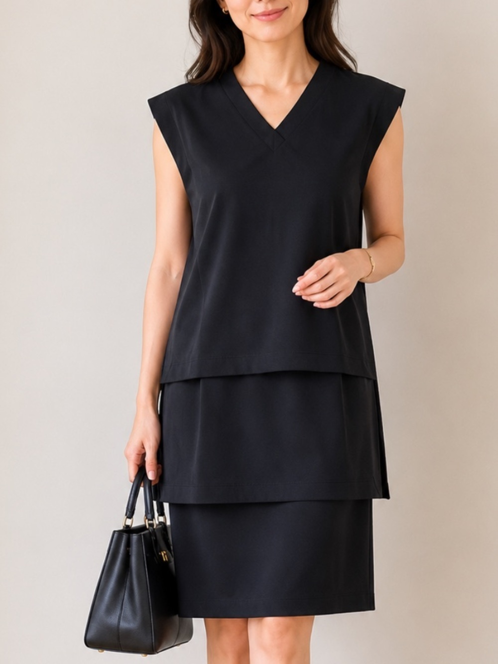 HELMUT LANG Wool Blend Layered Dress in Black - Size 8